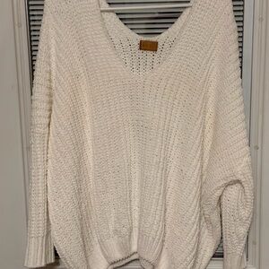 POL Cream V-Neck Knit Sweater